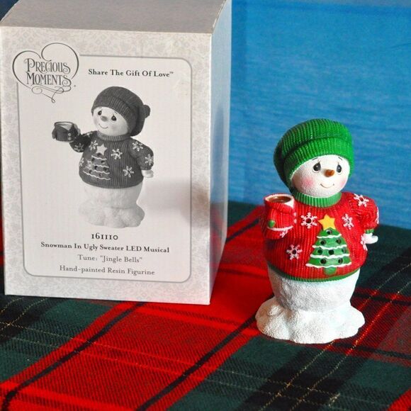 Snowman In Ugly Sweater LED Musical "Jingle Bells" Precious Moments - Picture 1 of 7